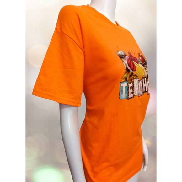 Tops Orange Women Large T-shirt with‎ Teacher Designs - Picture 6 of 7
